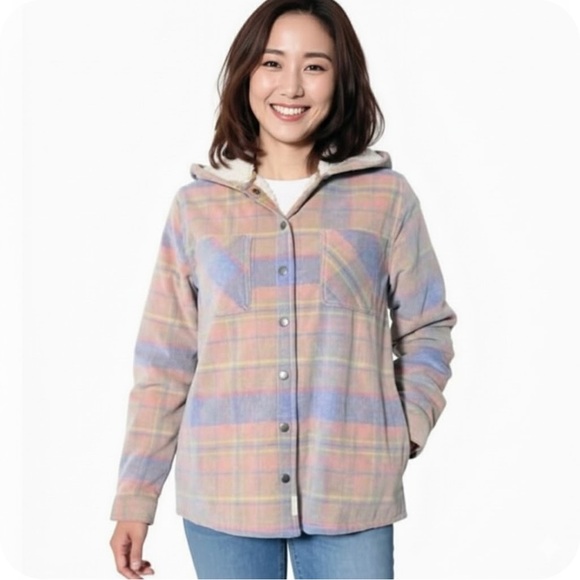 Soho Threads Pastel Corduroy Hooded Shirt Jacket Shacket Size Large - Picture 12 of 12